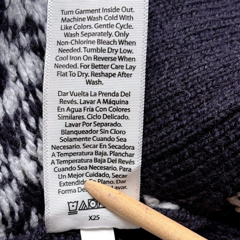 Dark Navy & White Fair Isle Nordic Sweater Sz L Mock Neck Hi-Low Wool Blend NEW